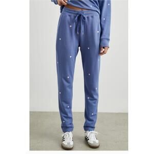 Rails Kingston jogger sweatpants periwinkle blue with pink heart embroidery